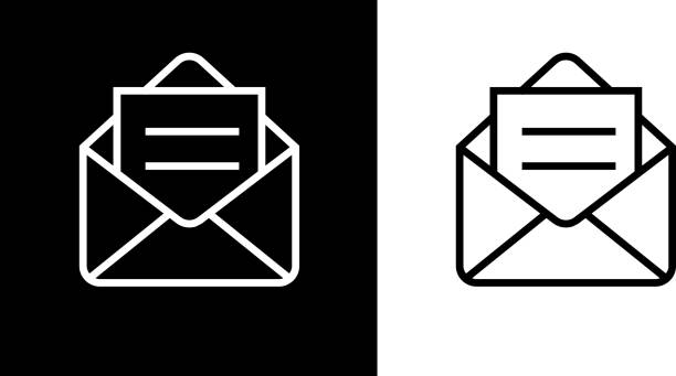 Open Email Envelope Icon Open Email Envelope Icon. This royalty free vector illustration features the main icon on both white and black backgrounds. The image is black and white and had the background rendered with the main icon. The illustration is simple yet very conceptual. letter envelope icon stock illustrations
