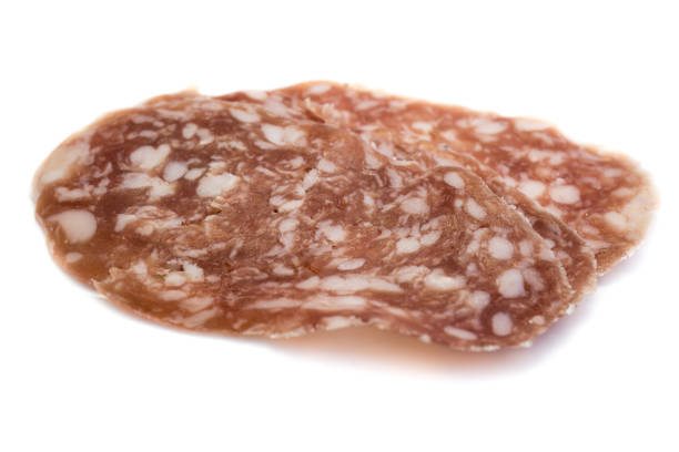 istock Salami slice isolated on white background 1049510086