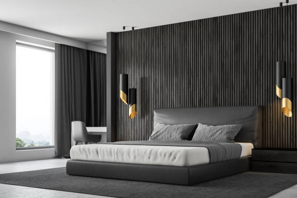 istock Black wood master bedroom corner 1049517312