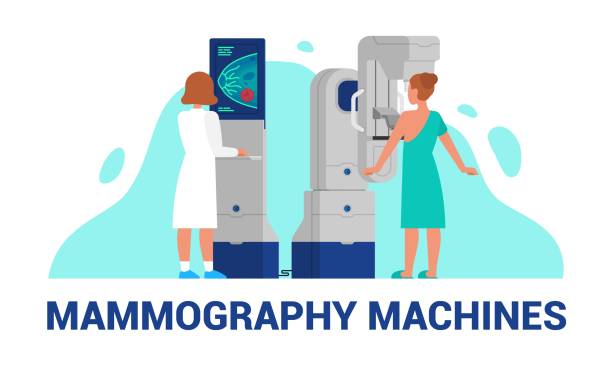 ilustrações de stock, clip art, desenhos animados e ícones de mammography machines vector illustration of breast diagnosis - mammogram