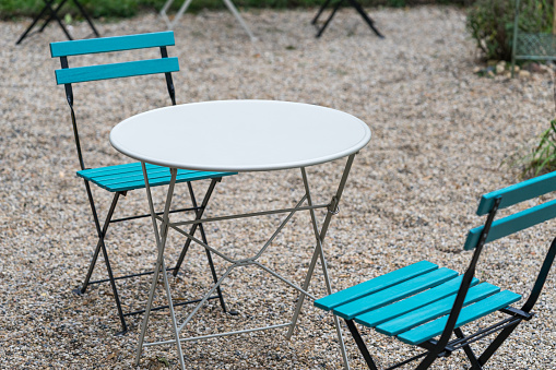 Table and chairs in public park