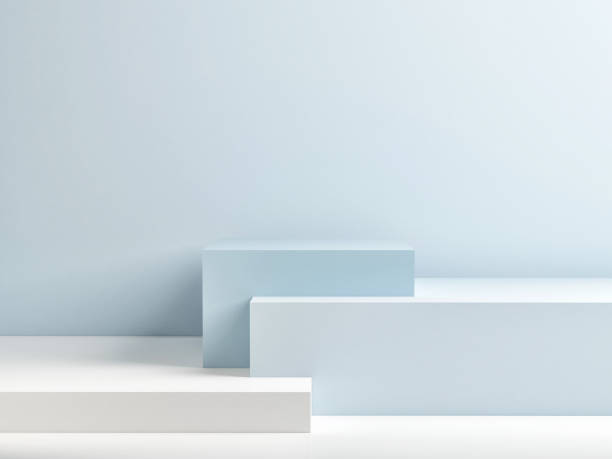 podio en la composición de minimalismo azul resumen - actuación conceptos ilustraciones fotografías e imágenes de stock