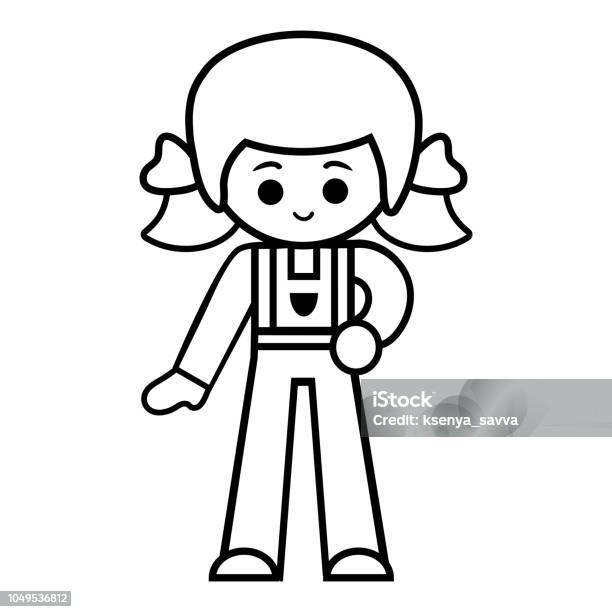 Coloring Book Girl In Overalls Stock Illustration - Download Image Now - Black Color, Blue, Book