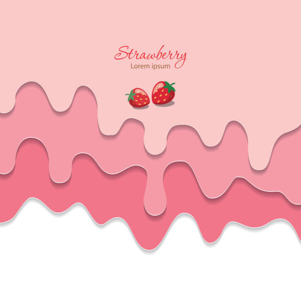 ilustrações de stock, clip art, desenhos animados e ícones de melted flowing strawberry pink cream background. 3d paper cut out layers. - backgrounds berry close up dessert