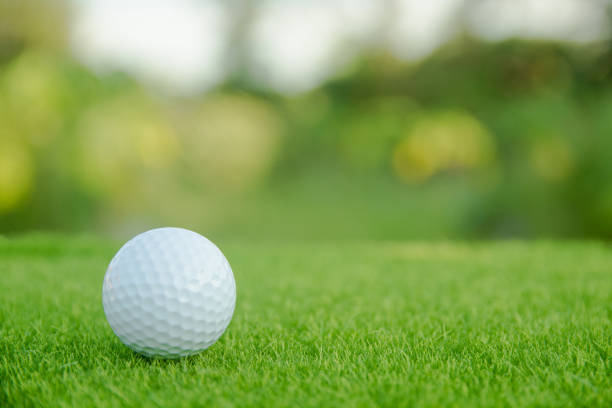 istock Golf ball on green grass ready to play at golf course. with copy space 1049548356