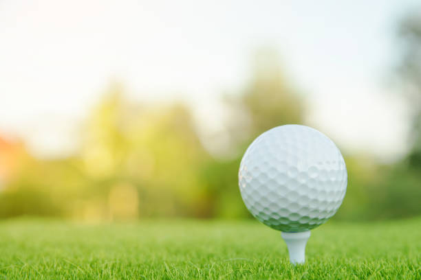 istock Golf ball with white tee on green grass ready to play at golf course. with copy space 1049548466