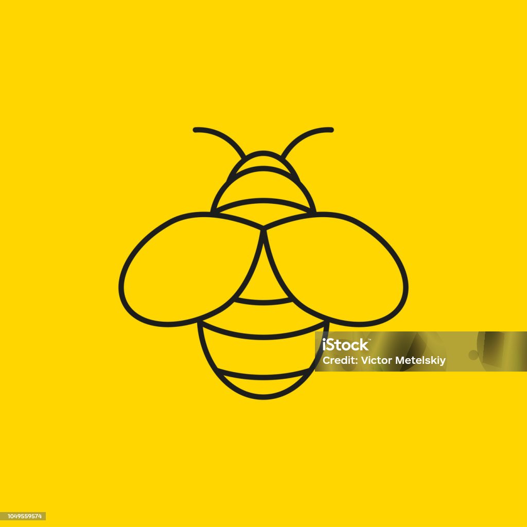 Honey Bee line icon or logo. Outline beekeeping symbol. Vector illustration. Queen Bee stock vector