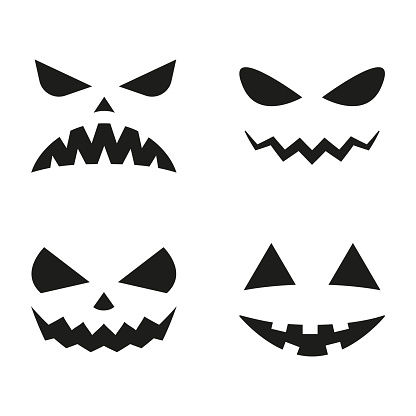 Halloween Pumpkin Faces Icon Set Scary Faces Silhouettes Vector ...