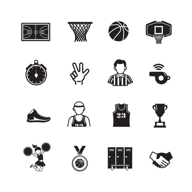 ilustrações de stock, clip art, desenhos animados e ícones de basketball vector icon set - sports team locker room