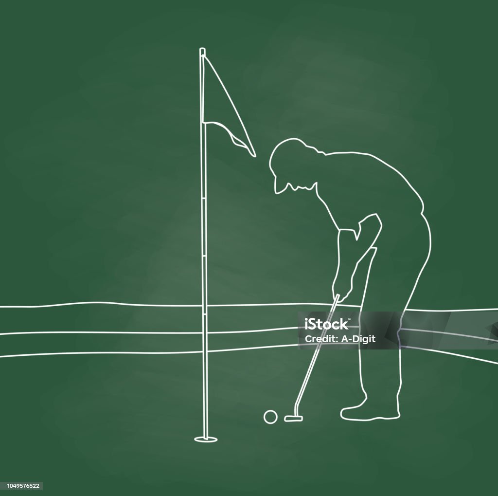 Par Game Of Golf Chalkboard illustration of a golfer putting Golf stock vector