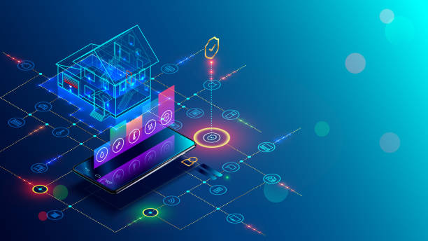 istock Smart home with internet of things isometric concept. IOT technology in house automation 1049579156