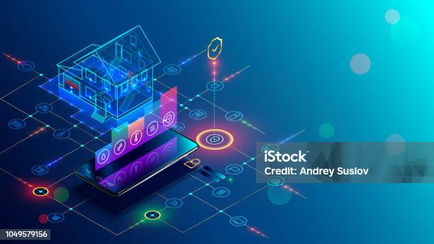 Smart Home With Internet Of Things Isometric Concept Iot Technology In House Automation Stock Illustration - Download Image Now
