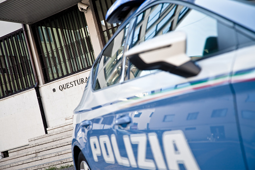 Padua, Italy - July, 22 - 2018 Police patrol car in Padua in front of the Police Headquarters.