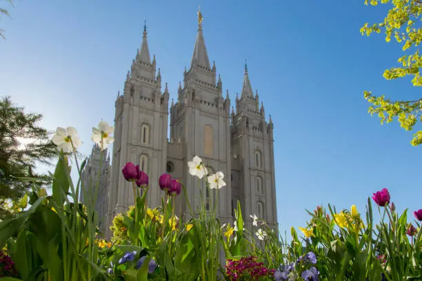 This is a shot from a recent visit to Temple Square in Salt Lake City, Utah.  This always seems to be the best angle for photos of the Salt Lake Temple and it looks especially good with spring flowers in the foreground.