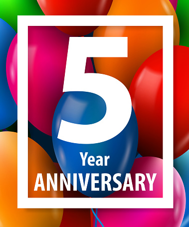 Five years anniversary. 5 year. Greeting card or banner concept. Vector illustration.