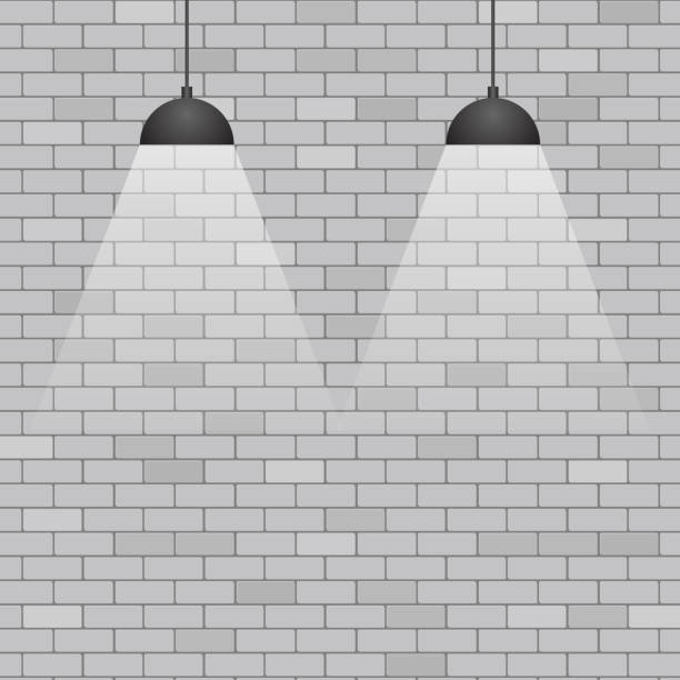 ilustrações de stock, clip art, desenhos animados e ícones de ceiling lights on grey brick wall background - cement backgrounds building exterior color image