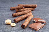 istock Chocolate Wafer Rolls with Butter and Cocoa Filling 1049604766
