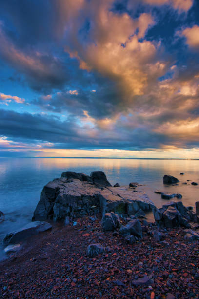 Beautiful Clouds over Lake Superior Horizon in long exposure and reflections