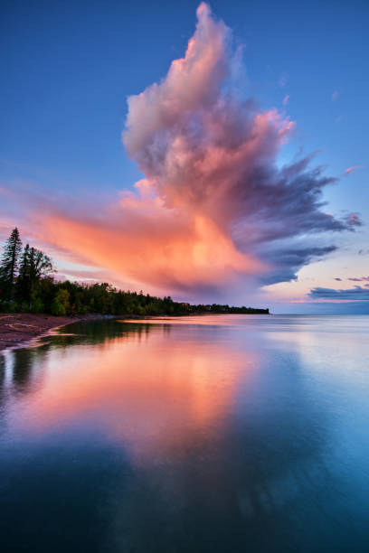 Beautiful Clouds over Lake Superior Horizon in long exposure and reflections