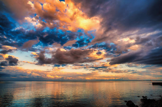Beautiful Clouds over Lake Superior Horizon in long exposure and reflections