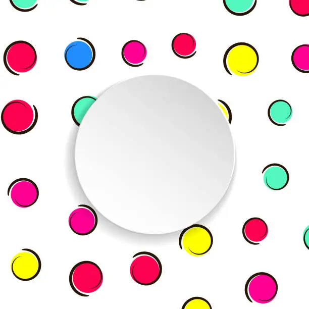 Vector illustration of Pop art colorful confetti background. Big colored spots and circ