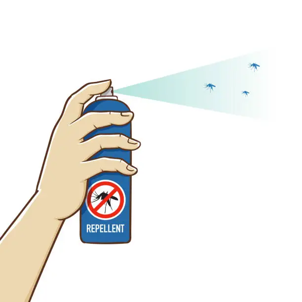 Vector illustration of Hand Holding Mosquitoes Repellent Spray Can