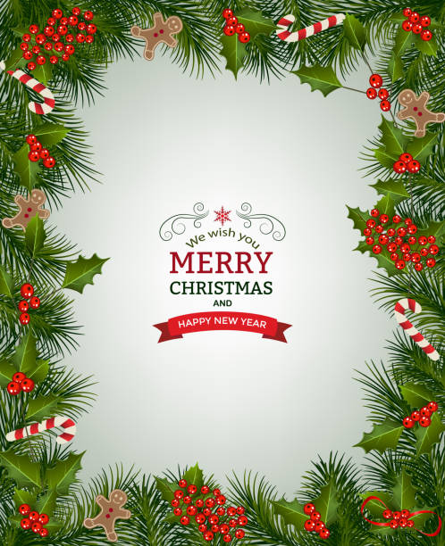 ilustrações de stock, clip art, desenhos animados e ícones de christmas background with fir branches - christmas wreath holiday holly