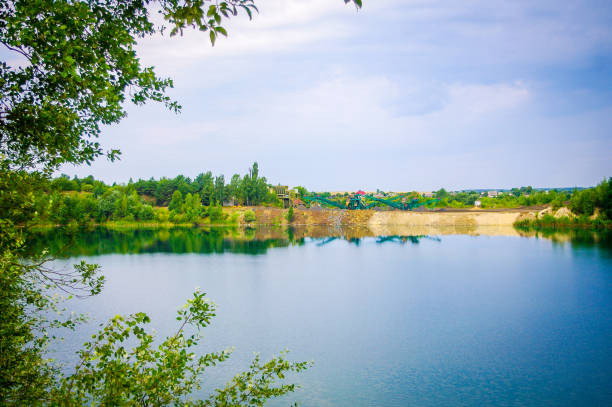 istock Blue basalt lake lake. Landscape. 1049674030