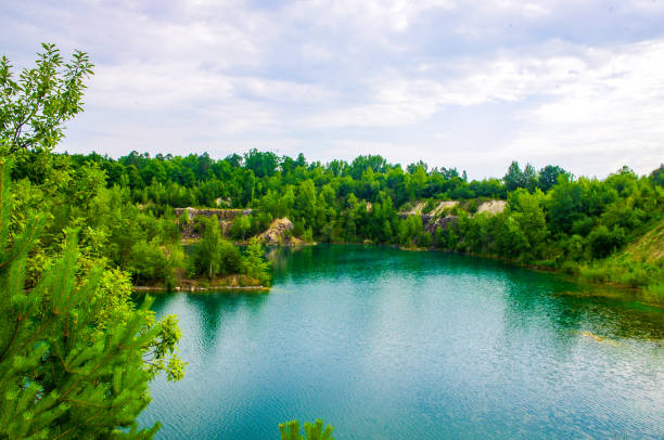 istock Blue basalt lake lake. Landscape. 1049676456