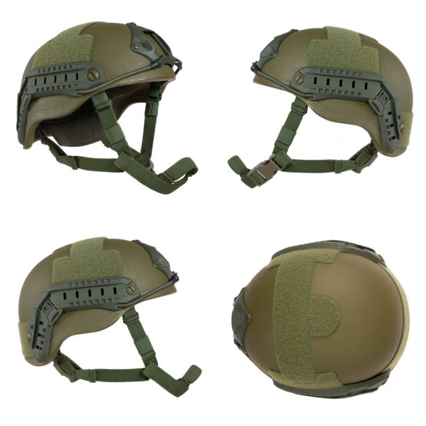 istock Military helmet isolated white background 1049685180