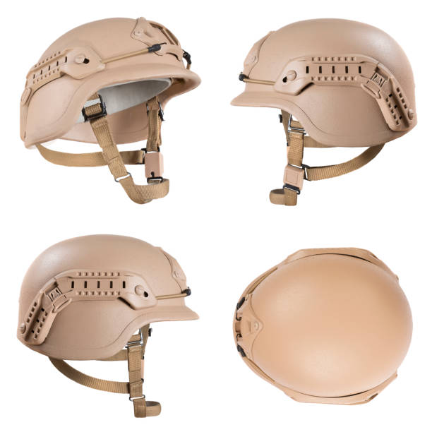 istock Military helmet isolated white background 1049685454