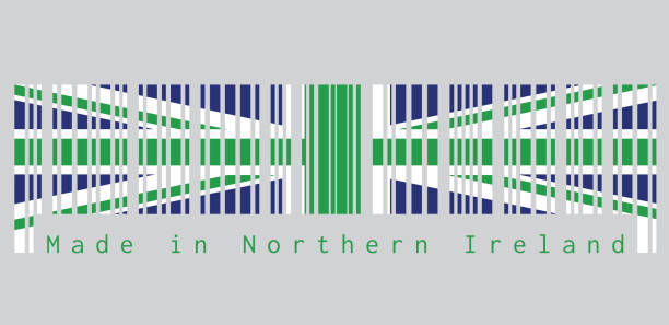 ilustrações de stock, clip art, desenhos animados e ícones de barcode set the color of northern ireland flag, green union flag. text: made in northern ireland - european union flag flag backgrounds star shape