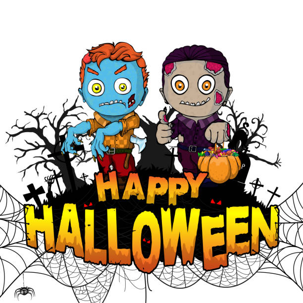 Happy Halloween Design Template With Killer On White Isolated