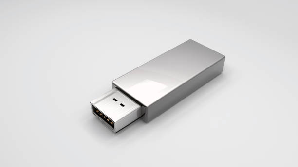 3d 렌더링, 광택 있는 엄지 드라이브 절연 흰색 배경 - usb flash drive usb cable isolated close up 뉴스 사진 이미지