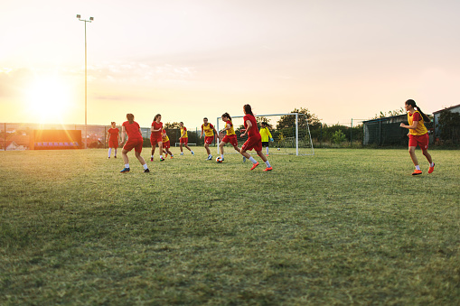 Women's soccer team on training.