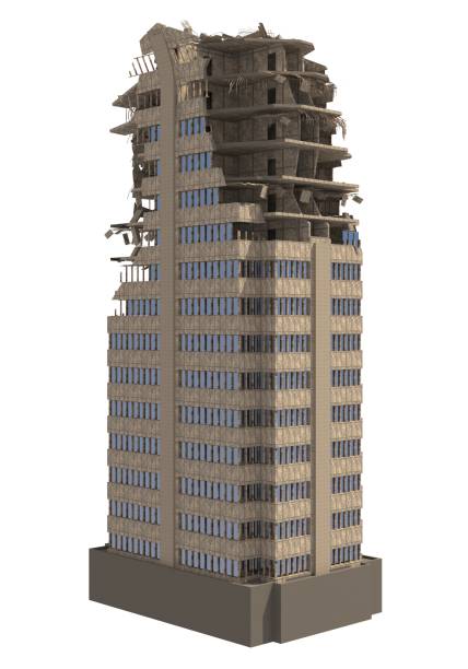 istock Ruined Skyscraper Isolated On White 3D Illustration 1049710612