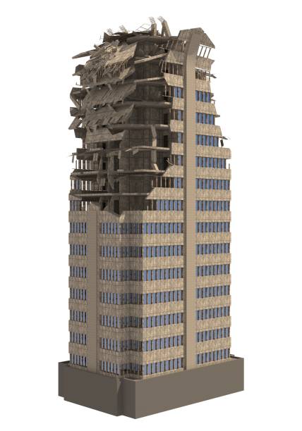 istock Ruined Skyscraper Isolated On White 3D Illustration 1049710622