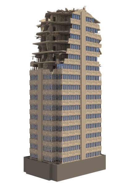 istock Ruined Skyscraper Isolated On White 3D Illustration 1049710658