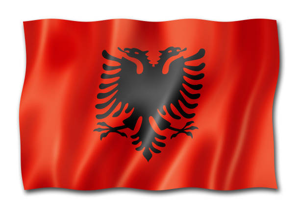 Albania flag, three dimensional render, isolated on white
