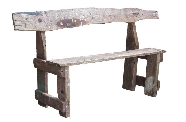 istock Long old wooden chair isolated on white 1049711598