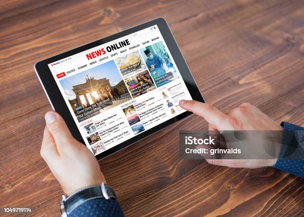 Sample Online News Website On Tablet Stock Photo - Download Image Now - Newspaper, The Media, News Event