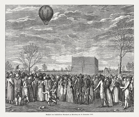 ジャン ピエール ブランシャールニュルンベルクでバルーンに乗って 1787 年木版画公開 1885 ジャン ピエール ブランシャールの