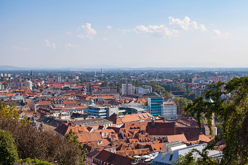 Panoramic picture of Graz city, Austria taken from above on a sunny day