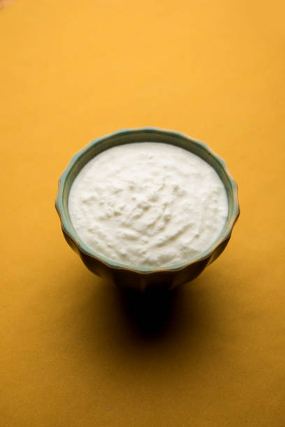 istock Plain curd or yogurt or Dahi in Hindi, served in a bowl over moody background. Selective focus 1049725890