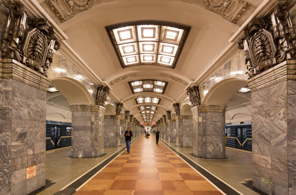 Travel to the city of St. Petersburg at the end of September and beginning of October to see its magnificent Soviet architecture. In the picture the beautiful subway