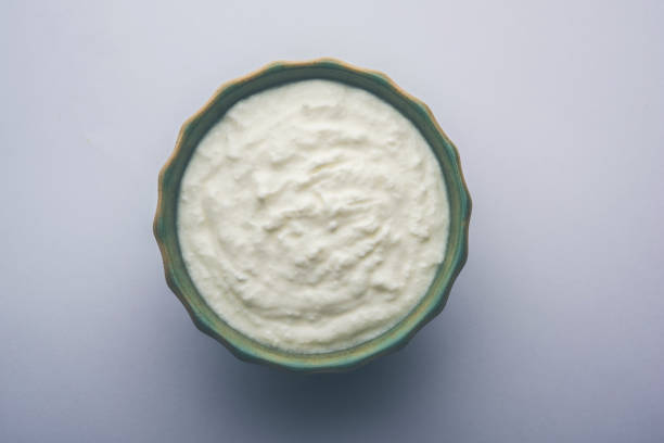 istock Plain curd or yogurt or Dahi in Hindi, served in a bowl over moody background. Selective focus 1049732122