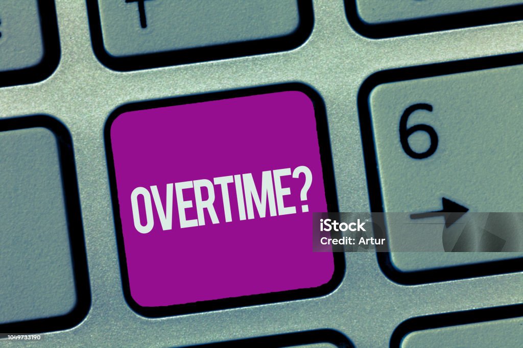 Text sign showing Overtime question. Conceptual photo Time worked in addition to regular working hours Text sign showing Overtime question. Conceptual photo Time worked in addition to regular working hours. Working Late Stock Photo