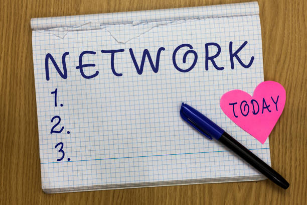 istock Writing note showing Network. Business photo showcasing Group system of interconnected showing things Connected Arranged Square Notebook ripped pages marker heart romantic ideas wooden table. 1049733324