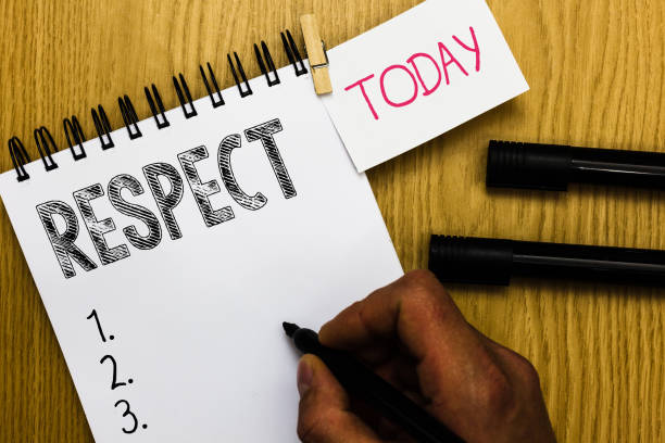 istock Writing note showing Respect. Business photo showcasing Feeling of deep admiration for someone or something Appreciation Man holding marker notebook clothepin reminder wooden table cup coffee. 1049733366