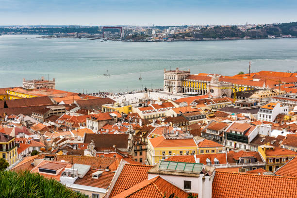 istock Lisbon city skyline viewed from the Castle towards the commerce square 1049735740